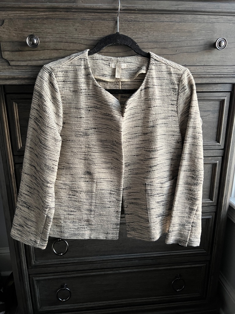 Eileen Fisher Organic Cotton Open Front Tweed Jacket Ladies Small